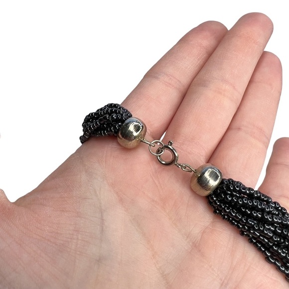 Black/Gray Seed Bead Multi Strand Layered Collar Necklace - Picture 6 of 7